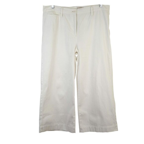 LOFT Outlet White Cotton Wide Leg Crop Pants - Picture 1 of 8